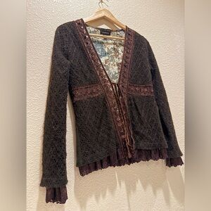 Vintage Y2K Bebe Lace Embellish embroidered open-knit cardigan
